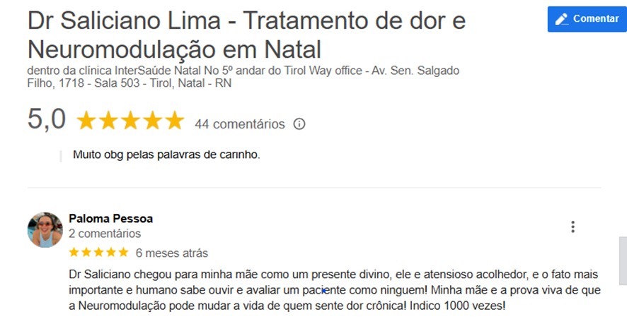 Comentários do google meu negócio