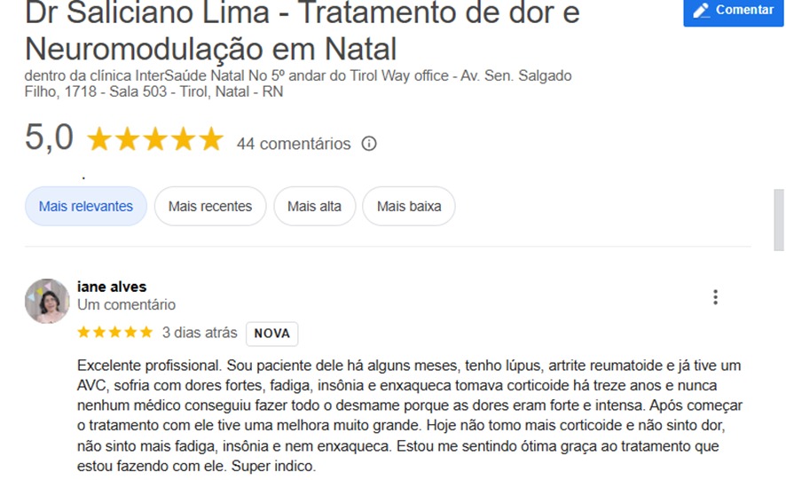 Comentários do google meu negócio